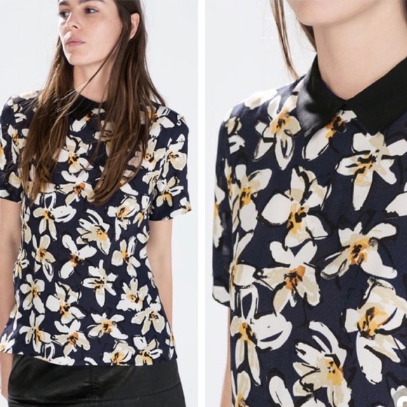 Zara Tops - Zara Woman Floral Peter Pan Collar Blouse
